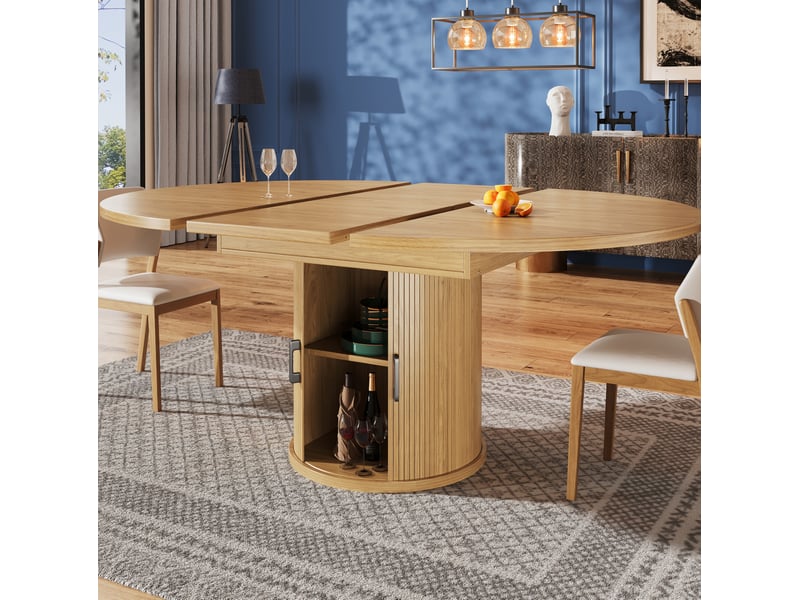  Table à manger extensible ronde à ovale 118-158 cm, mdf naturel, 6 personnes  - Conforama E