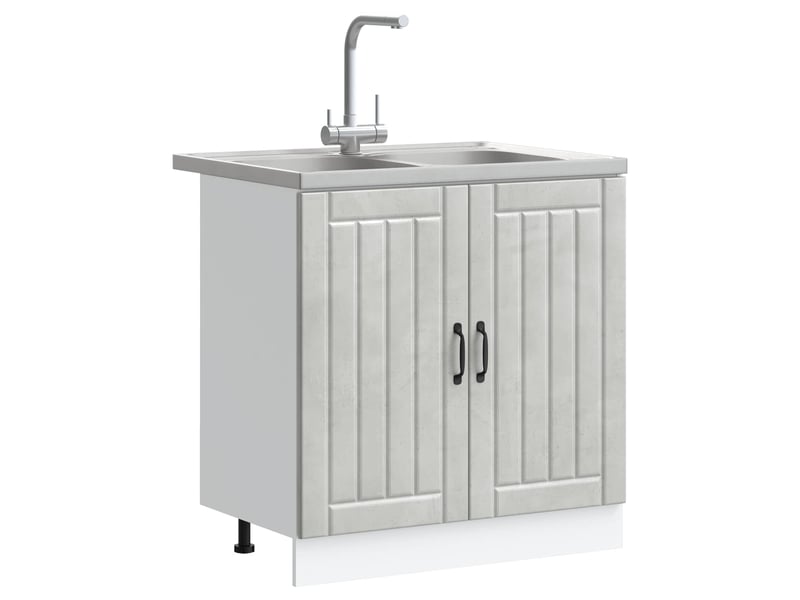 Meuble sous évier 2 pcs gris béton bois d'ingénierie - Conforama C