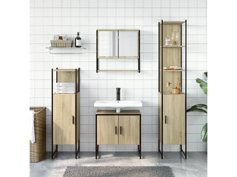 Ensemble de meubles de salle de bain 4 pcs chêne fumé bois cf63855 - Conforama C