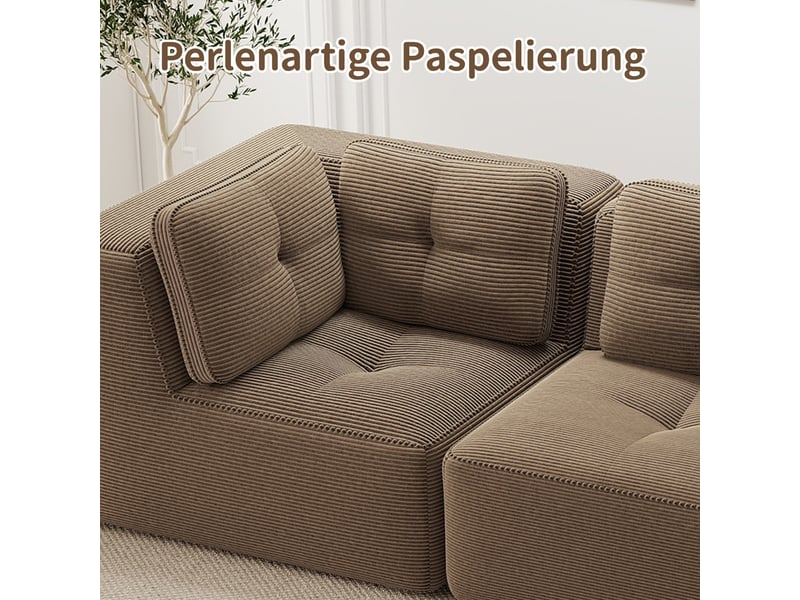  Canapé droit modulable 4 places velours côtelé marron – 386 x 104 x 69 cm Fay Lum - Conforama E