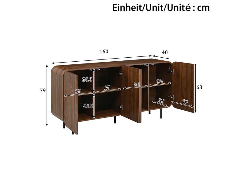  Buffet mid-century 160x40x79 cm coloris noyer avec 4 portes  - Conforama C
