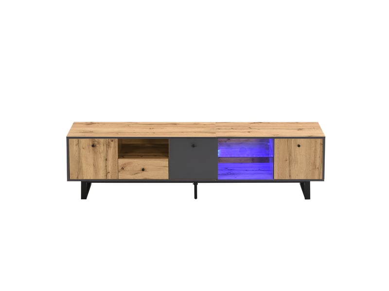  Meuble tv industriel 190 cm bois et anthracite avec led pour écran 70-79 pouces  - Conforama A