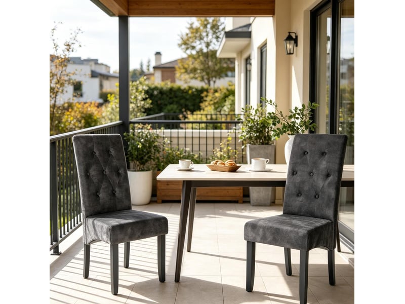  Lot de 2 chaises de salle à manger 47x42x107cm, en bois noir, dossier haut ergonomique, sans accoudoirs  - Conforama D