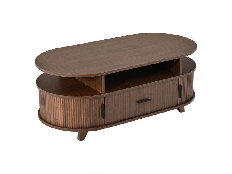 Table basse ovale avec rangement, 1 tiroir, aspect noyer, 100 x 50 x 40 cm - Conforama A