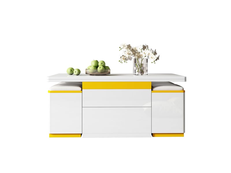  Table basse 100x50x40, plateau blanc haut brillant table basse salon, multifonctionnelle hauteur réglable, plateau relevable  - Conforama A