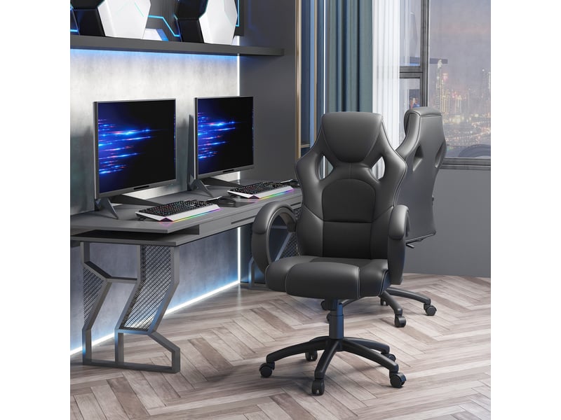  Fauteuil de gaming à hauteur réglable avec fonction bascule pivotant et inclinable 71x61x108-118 cm noir  - Conforama B