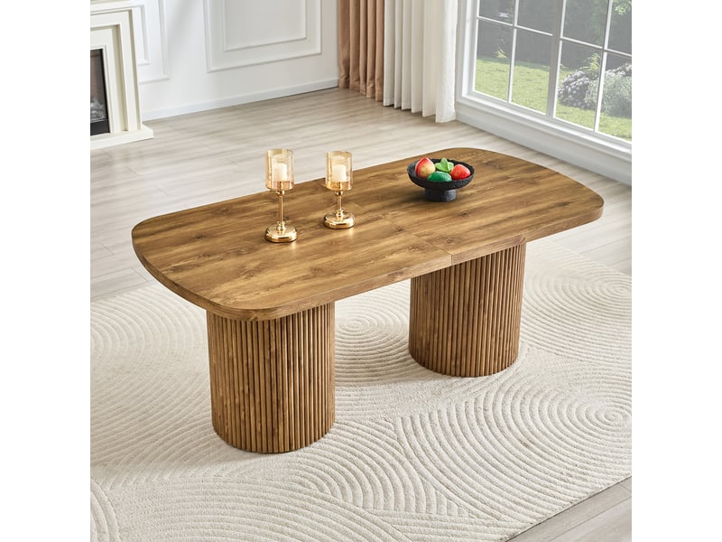 Table à manger ovale 6 à 8 places à piétement cannelé - lpospi - style wabi-sabi en mdf aspect bois - bois - Conforama B