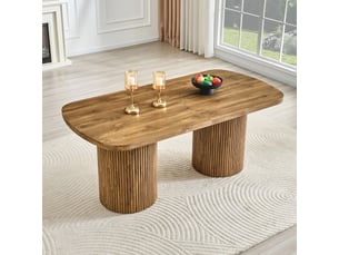 Table à manger ovale 6 à 8 places à piétement cannelé - style wabi-sabi en mdf aspect bois - bois