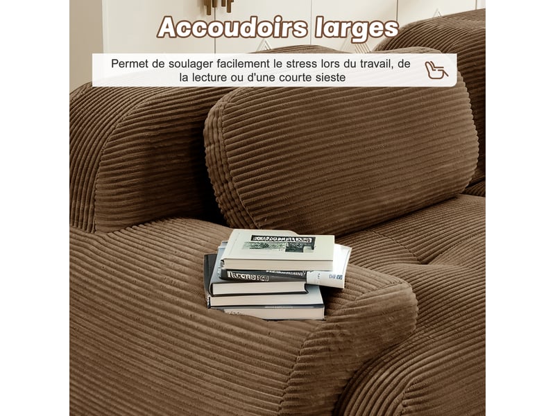  Canapé modulable 2 places en velours côtelé marron 208x178x70 cm, sans montage, accoudoirs ergonomiques, salon W3325S00118 - Conforama R