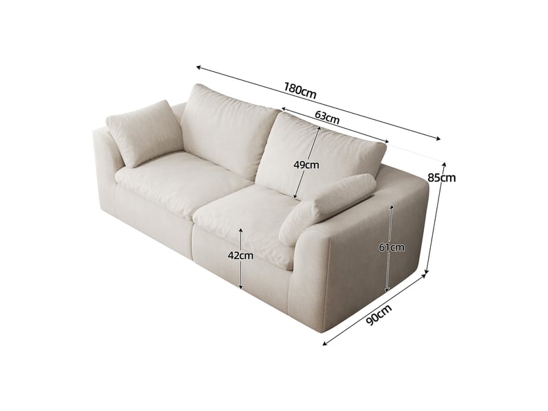  Canapé droit 2 places en tissu lin beige et blanc, 180 cm, mousse compressée IKSETERA TRADING LTD - Conforama C