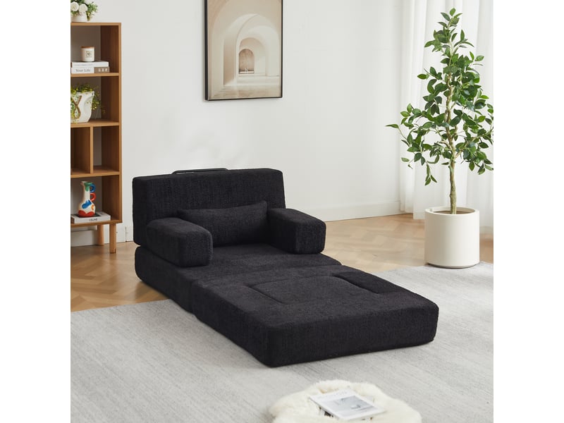 Canapé convertible 2-en-1 1 place 90 x 90 x 80 cm avec couchage pliant, dossier réglable et structure en fer, chenille, noir OMNIGLINT TRADING LTD - Conforama C