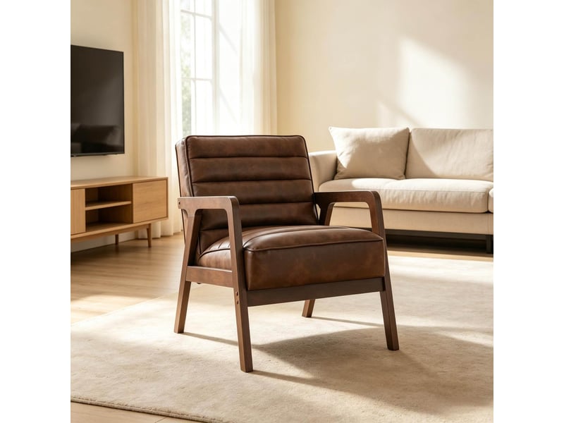  Fauteuil de salon 64 x 86 x 79 cm – marron antique – assise pu confortable, dossier incliné et accoudoirs  - Conforama B