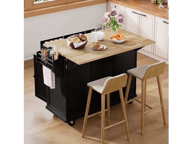  Îlot de cuisine mobile 112x46,2 76,2x92,7 cm coloris noir et naturel  - Conforama B