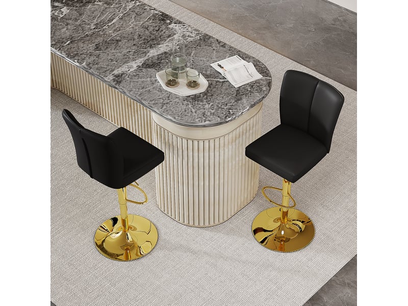  Lot de 2 tabourets de bar 95,5-117,5 cm réglables pivotants 360°, métal, polyuréthane, pour salon, cuisine, noir et or  - Conforama D