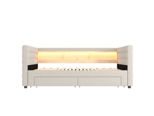 Lit banquette 90x190 cm <strong>ZOVIRA</strong> <strong></strong> coloris beige