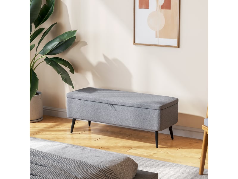  Banc banquette coffre de rangement 2 en 1 en tissu avec pieds en acier noir gris 102 x 40 x 39,5 cm  - Conforama D
