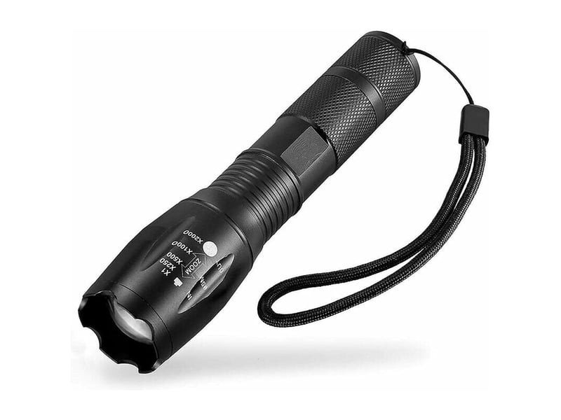 Lampe torche d puissante xml-t6 lampe torche militaire utilisab pour vélo ou randonnées et 5 modes dont flash anti-agression, zooms et - Conforama E
