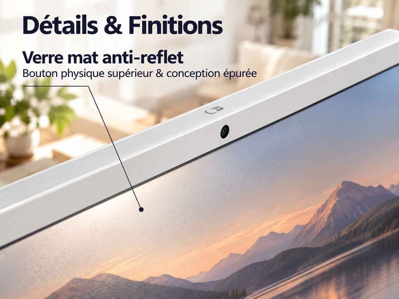 Écran tactile connecté 31,5 pouces sur support tv sur pied avec roulettes, android 15 fhd pivotant avec batterie, blanc - Conforama D