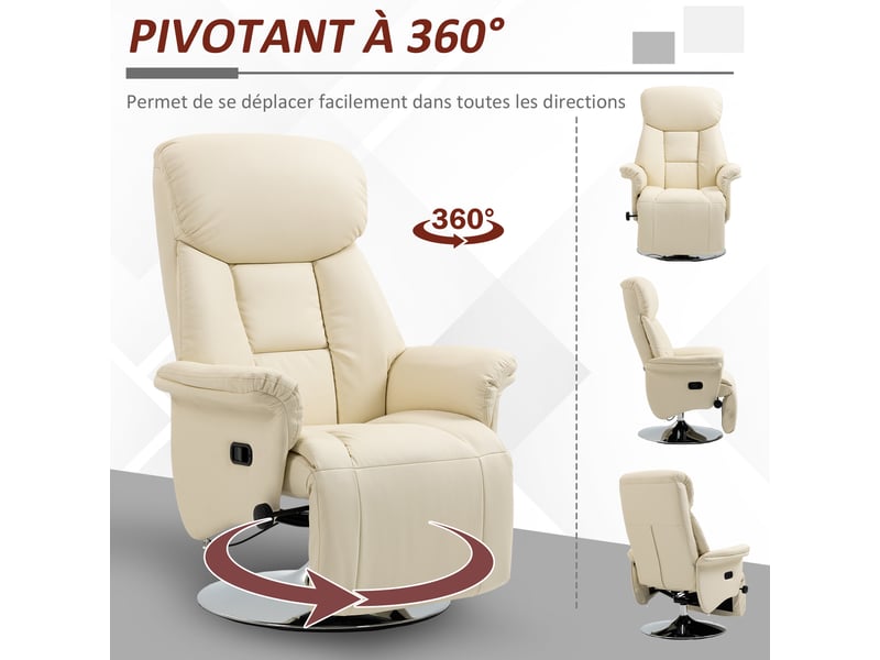  Fauteuil de relaxation inclinable et pivotant crème 78x80x109 cm  - Conforama E