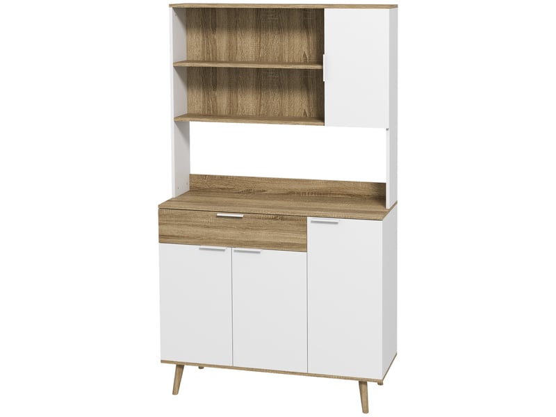  Buffet de cuisine moderne meuble de rangement avec 3 placards 1 tiroir et plan de travail 98x39x180 cm blanc et bois T1005-01-02770 - Conforama C