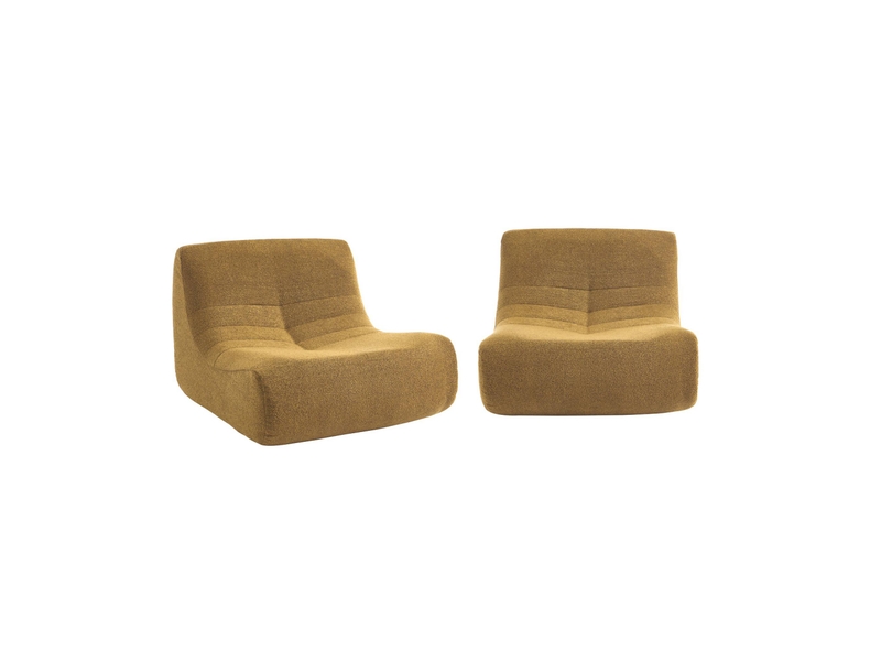  Lot de 2 fauteuils chauffeuses en bouclette texturée moutarde style contemporain 1 place  - Conforama A