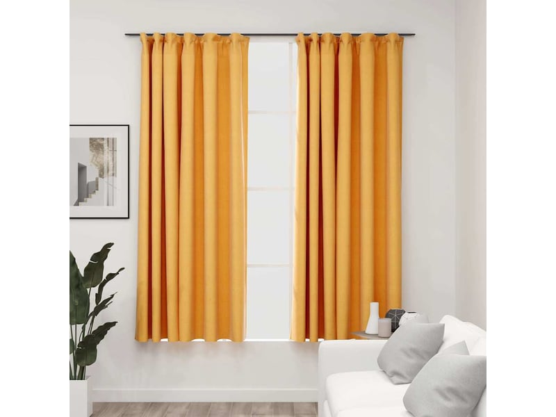  Lot de 2 rideaux occultants, rideaux black-out aspect lin et crochets jaune 140x175cm cf44540  - Conforama B