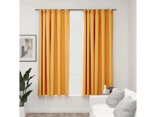 Lot de 2 rideaux occultants, rideaux black-out aspect lin et crochets jaune 140x175cm cf44540