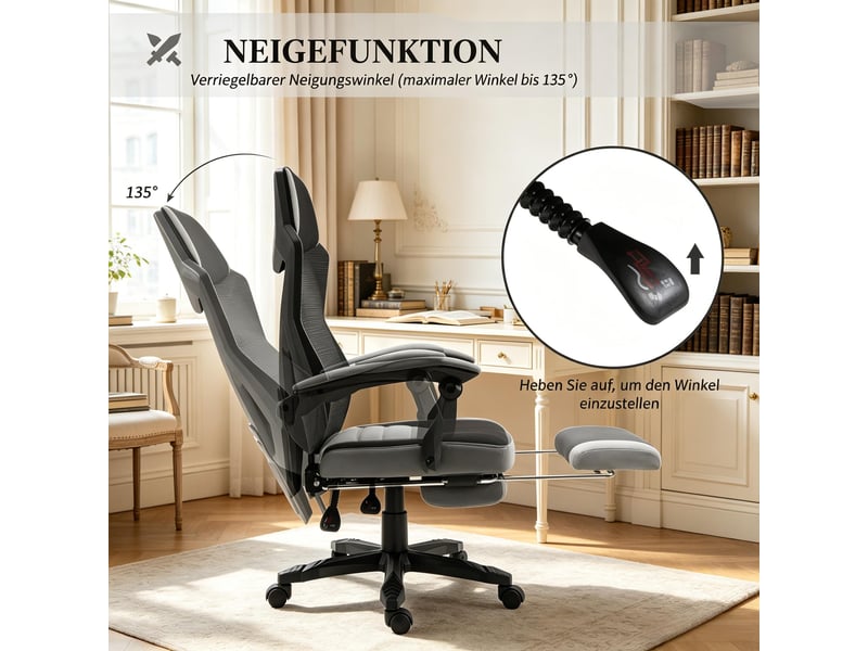 Chaise gaming ergonomique,58x63x112-122 cm,inclinable,maille,noir et gris - Conforama E