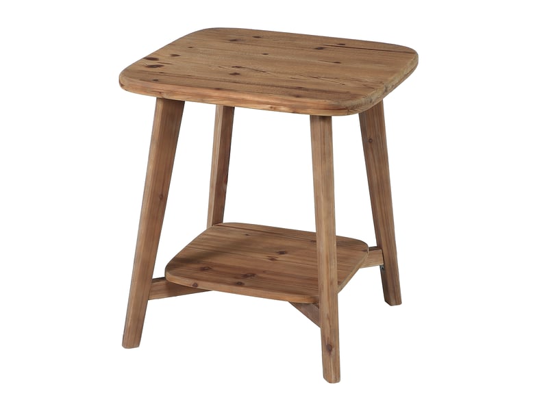  Bout de canapé en bois massif à coins arrondis, table d'appoint carrée style ferme avec rangement, petite table de chevet à deux niveaux pour salon et chambre  - Conforama A