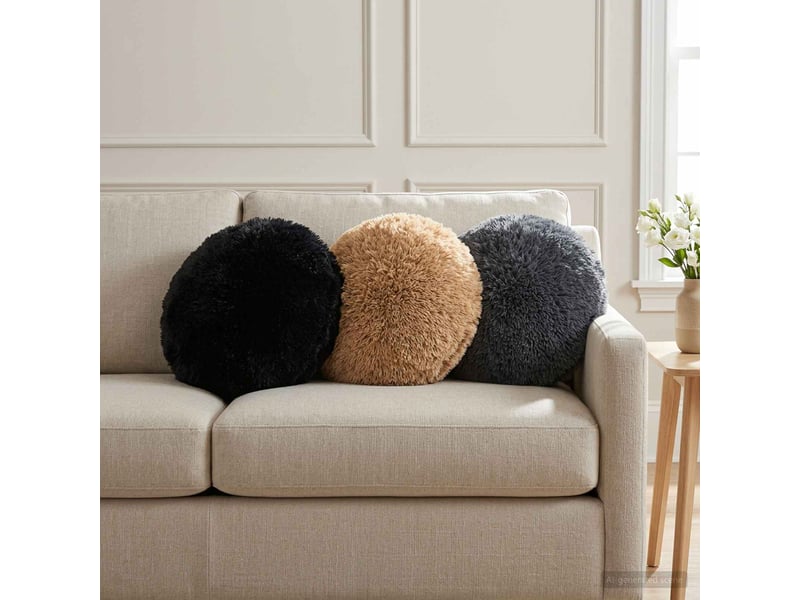  Lot de 2 coussins avec oreiller, coussins décoratifs heerlen anthracite fleece pv cf50384  - Conforama B