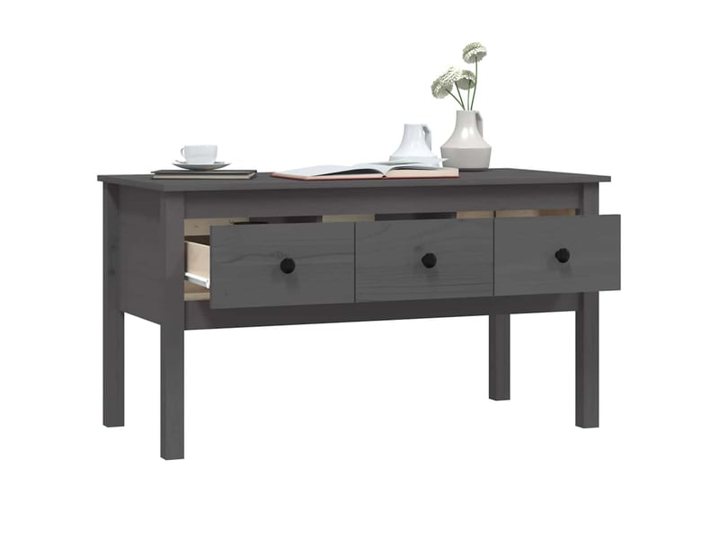  Table basse - table de salon - table à thé gris 102x49x55 cm bois massif de pin  - Conforama E