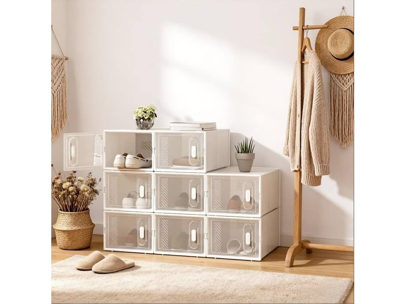  Boîtes à chaussures tcqpz empilables lot de 8 modulaires en plastique transparent et blanc 25 x 18,5 x 35,5 cm  - Conforama B