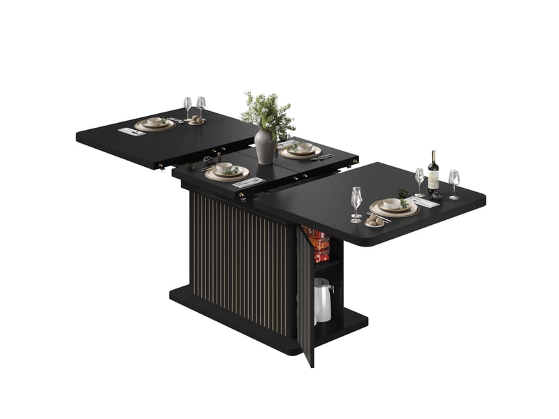  Table à manger extensible avec rangement - lpospi - portes à relief vertical, mdf métal noir 120 × 80 × 76 cm  - Conforama A