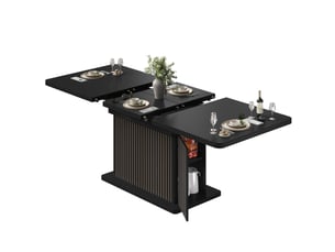 Table à manger extensible avec rangement - portes à relief vertical, mdf métal noir 120 × 80 × 76 cm