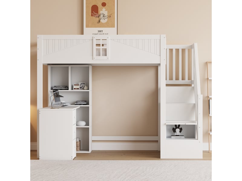  Lit mezzanine 90x200cm coloris blanc bois massif lit enfant blanc - Conforama B