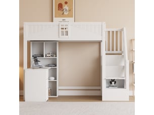Lit mezzanine 90x200 cm <strong>MERAX</strong>  <strong>lit enfant blanc</strong> coloris blanc