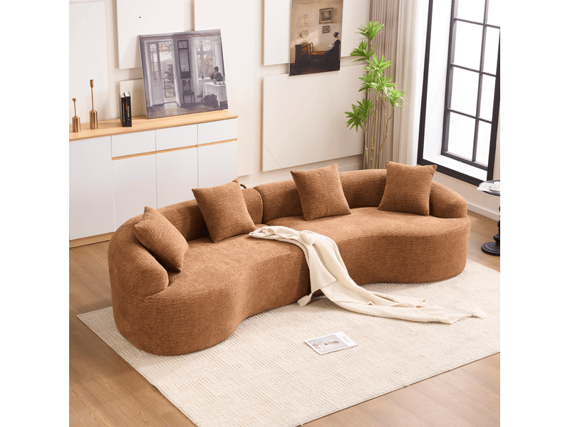  Canapé modulable tcqpz 4 places design courbe en tissu marron 275 x 115 x 63 cm sans montage  - Conforama B