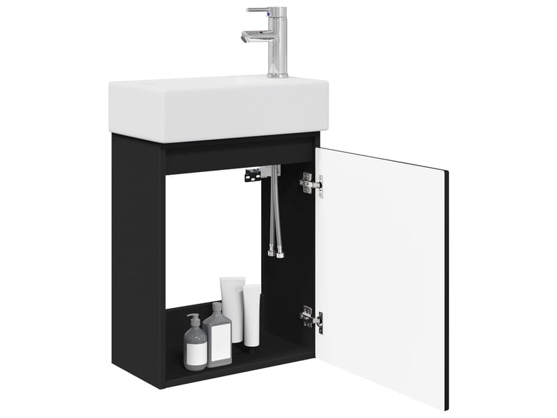 Meuble de rangement salle de bain avec robinet noir 45.5x22.5x84 cm shl8316 - Conforama C