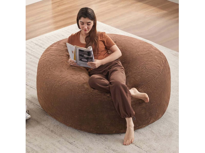  Pouf poire 5 pieds marron pliable en tissu, assise souple pour lecture et couchage d'appoint à la maison  - Conforama B