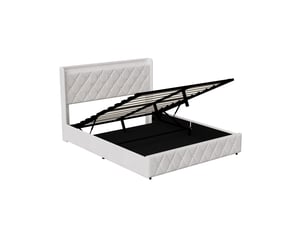 Lit coffre 160x200cm - lit double 160x200 et sommier - lit 160x200 avec tête de lit led, prises usbtype-c - beige