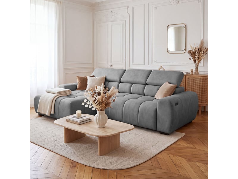  Canapé d'angle aldo avec fonction couchage, côté gauche, tissu salvador wr, gris (14)  - Conforama B