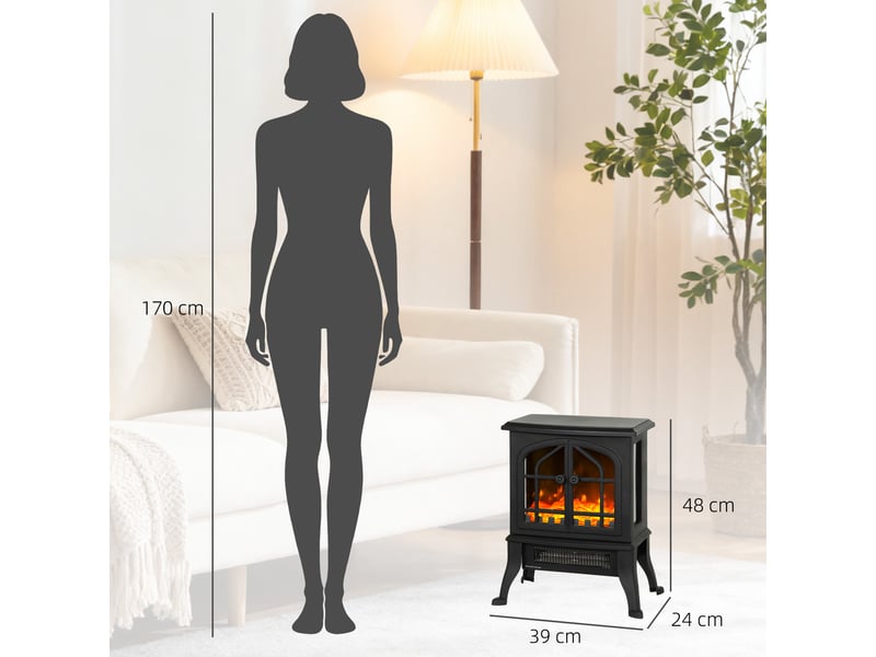  Cheminée électrique noire, flamme 3d sur trois côtés, chauffage 9001800 w pour 30 m²  - Conforama E