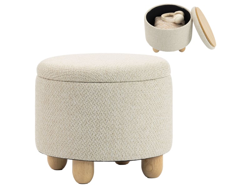  Pouf coffre rond couvercle réversible aspect lin beige 38,5x38,5x33,5 cm  - Conforama A
