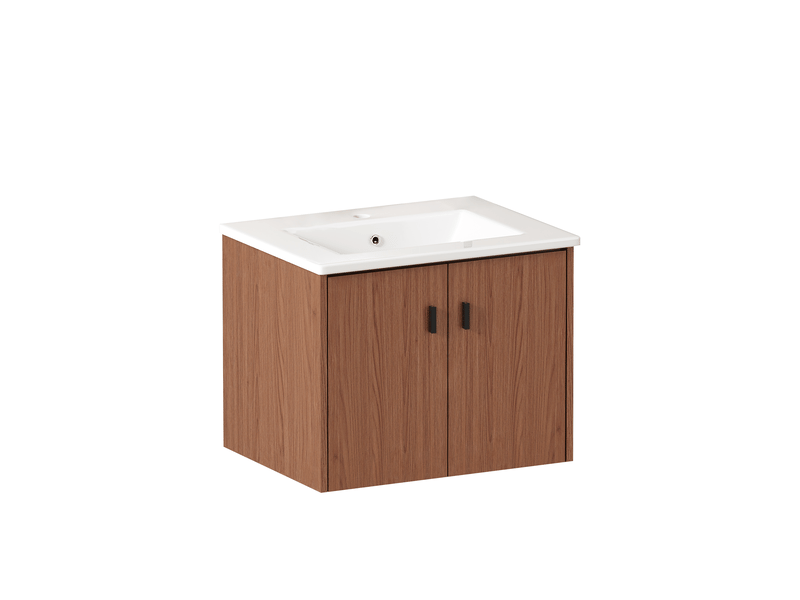  Armoire de salle de bain compacte avec 2 portes à fermeture amortie et espace de rangement en mdf brun rougeâtre  - Conforama A
