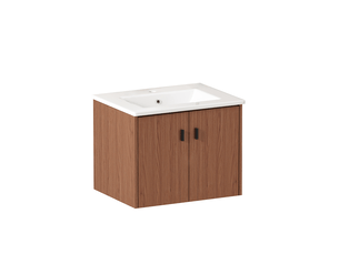 Armoire de salle de bain compacte avec 2 portes à fermeture amortie et espace de rangement en mdf brun rougeâtre