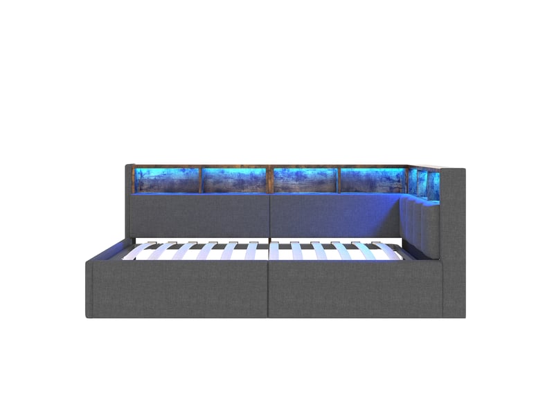 Lit banquette gris 90x200 cm avec rangement hydraulique, led, usbtype-c, lin, convertible - Conforama A