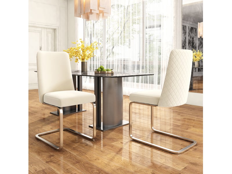  Lot de 2 chaises de salle à manger en velours beige et argenté  - Conforama D
