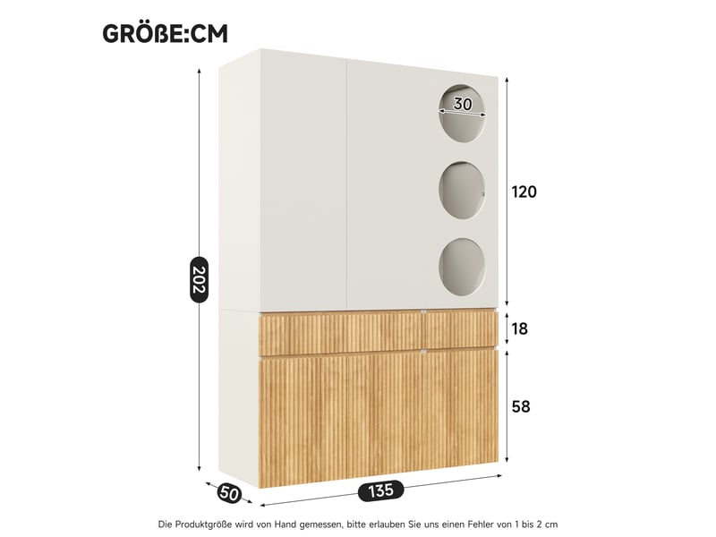  Armoire de chambre 6 portes, garde-robe avec penderie et tiroirs, armoire chêne clair et gris, 135x50x200 cm  - Conforama D