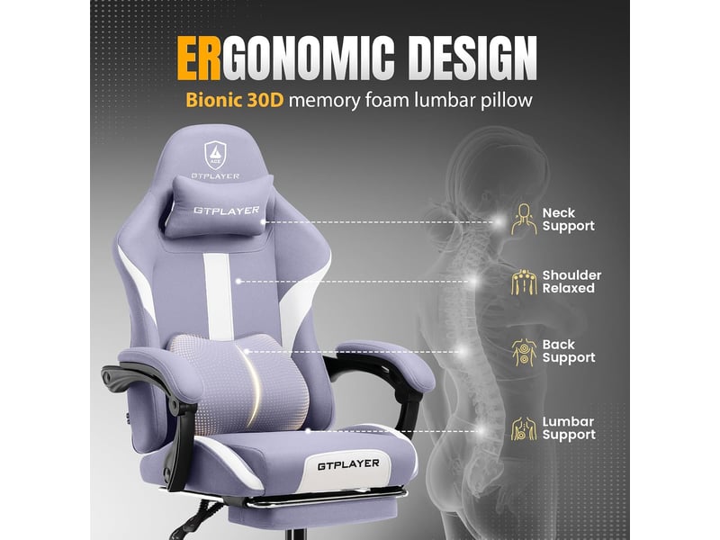 Gtplayer chaise de jeu ergonomique, réglable et pivotante en tissu respirant - violet GT905-PP - Conforama D