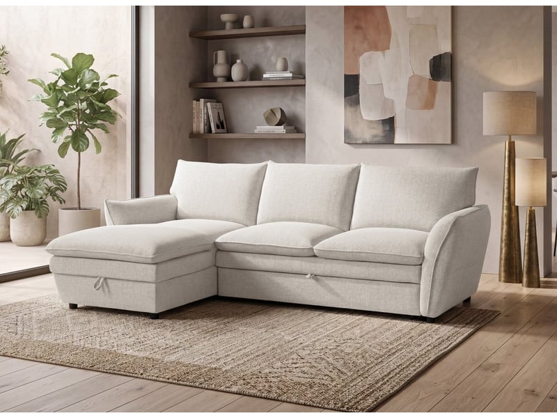  Canapé d'angle convertible avec coffre en tissu beige capucine - angle gauche SF772-M2-BEI - Conforama B